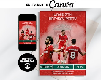 Liverpool Birthday Party Editable Invitation Template to Invite Friends and Family for a Liverpool or Football Themed Birthday Party