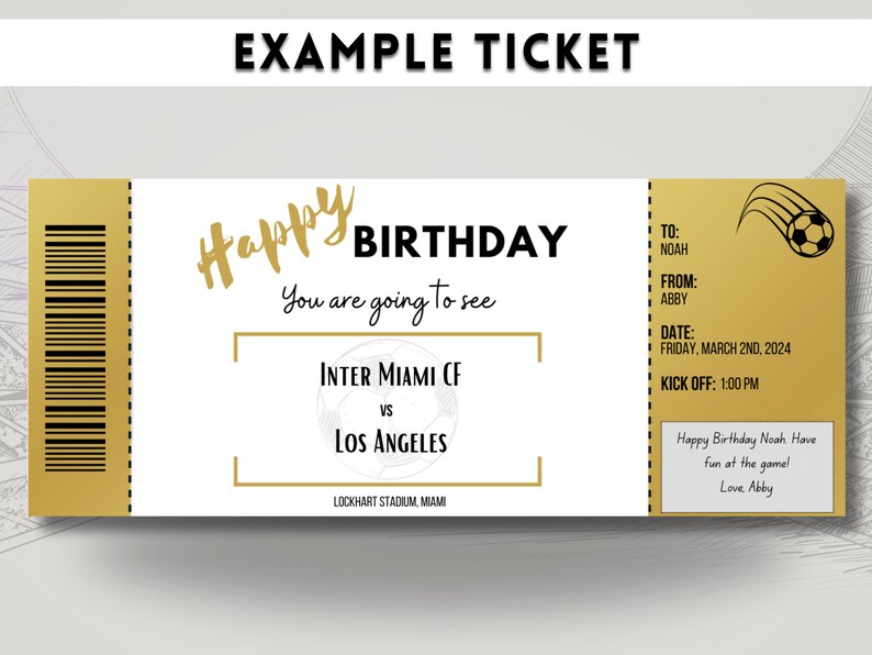 Soccer Game Ticket Birthday Gift Soccer Game Surprise Ticket Printable