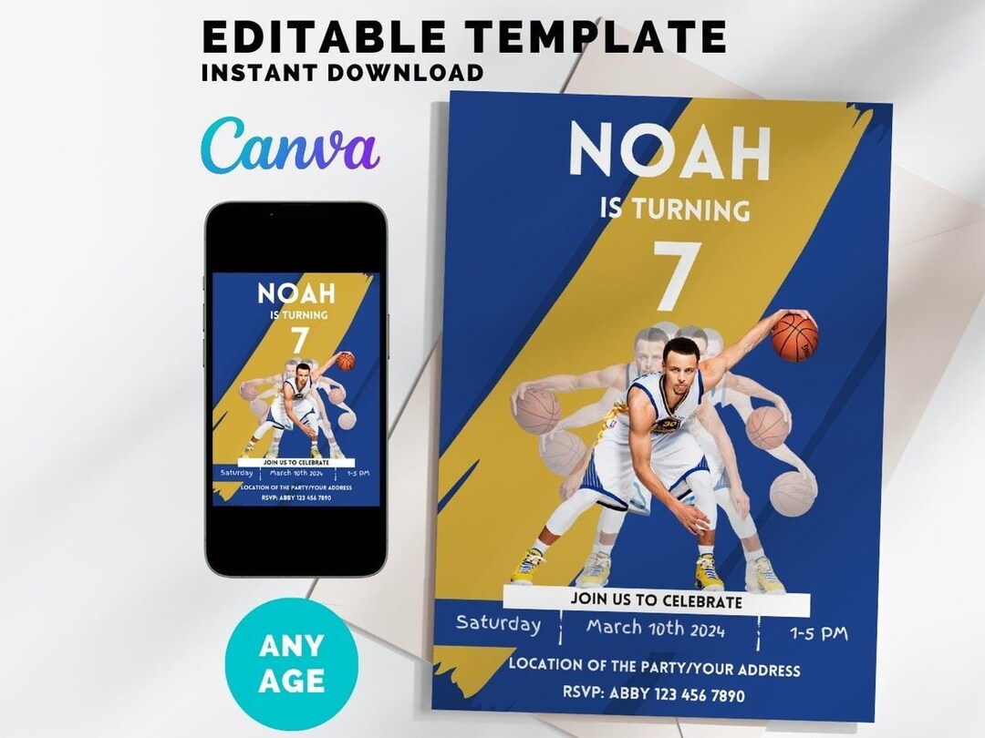 Golden State Warriors Themed Basketball Invitation, Curry Invitation ...