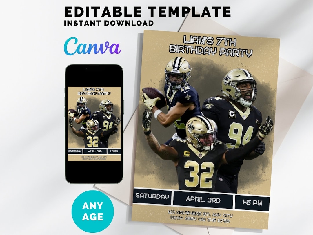 New Orleans Saints Birthday Invitation, Olave Jordan Mathieu Invitation ...