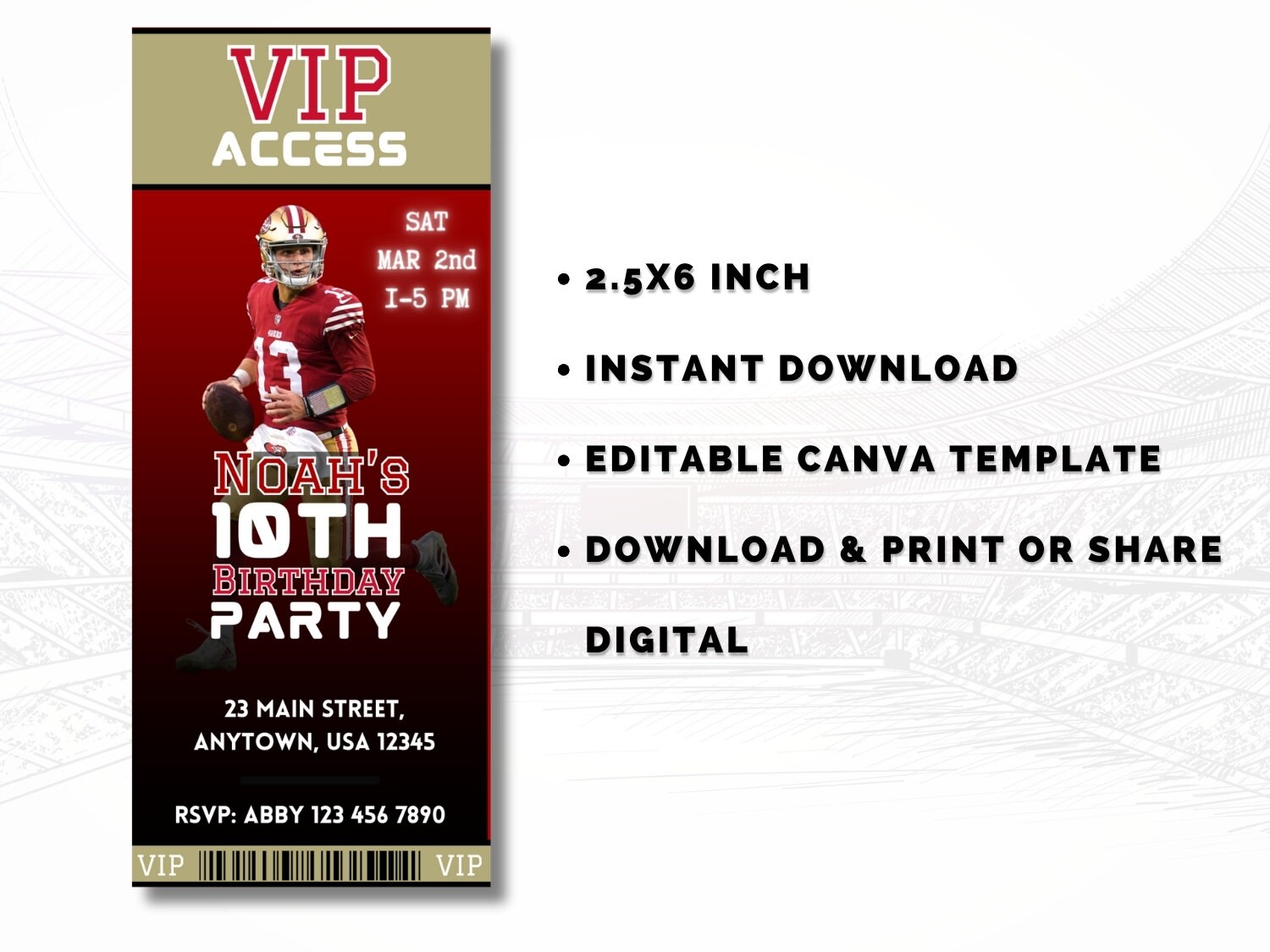 49ers Themed Football Invitation, Digital Invitation, Sports Invite ...