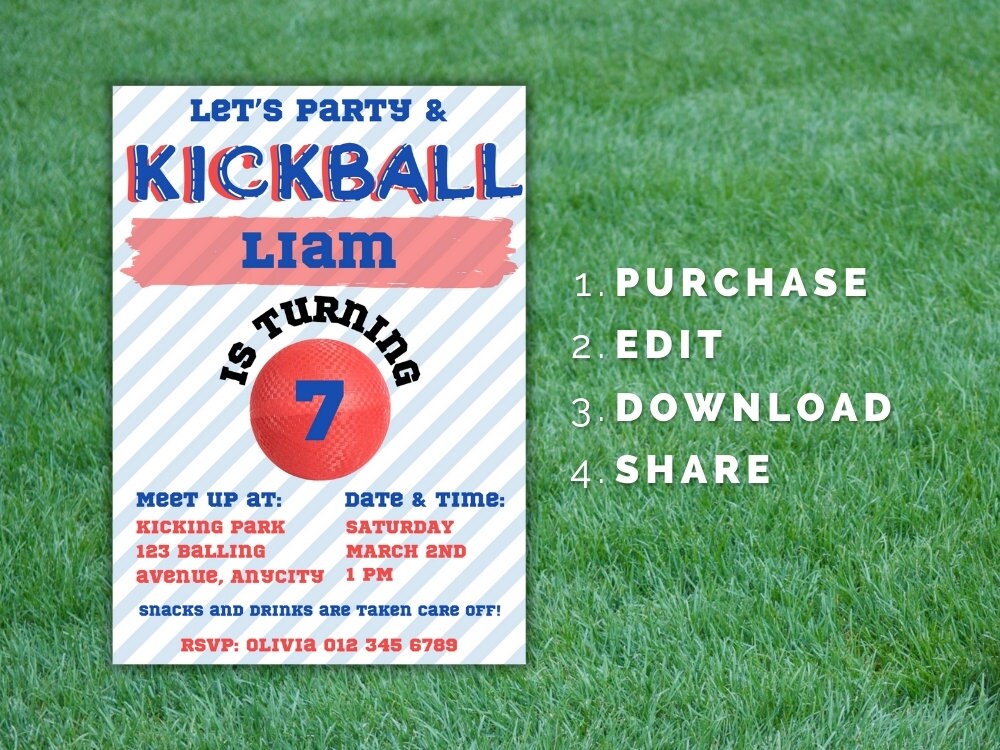 Kickball Birthday Invitation, Kickball Game Invitation, Birthday Party