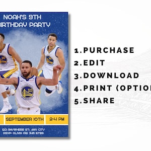 Golden State Warriors Invitation, Stephen Curry Birthday Invitation ...