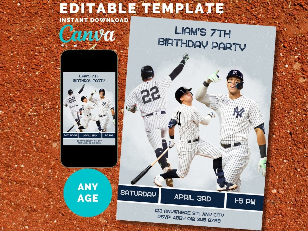Editable New York Yankees Birthday Invitation, Baseball Invite, Soto ...