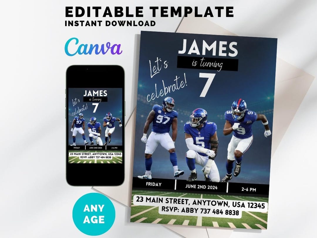 Giants Themed Football Invitation, New York Giants, Football Birthday ...