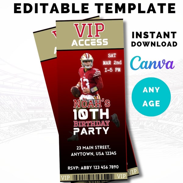 49ers Themed Football Invitation, Digital Invitation, Sports Invite, Birthday Party Invitation, Instant Download, Canva Template, ANY AGE