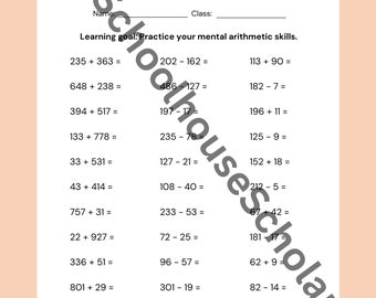 Ontario Grade 3 Curriculum — Mental Math — 4 Worksheets — Package #1