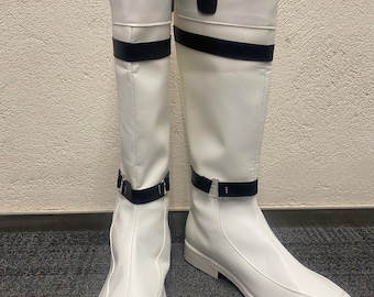Custom Made Tatsumi Cosplay Boots: White PU Leather