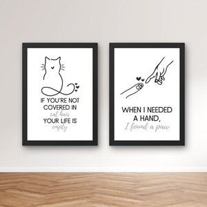 Set of 2 Posters Cat Lovers Digital - Minimalist Black and White Design - Cat Quotes - Wall Decoration Picture - Gift Cat Lovers