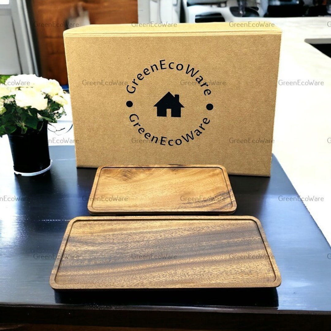 Acacia Wood Rectangle Tray Natural Wooden Serving Trays Etsy UK