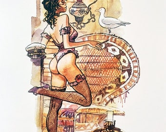 Milo Manara print - Esmeralda HAND SIGNED tribute to Hugo Pratt