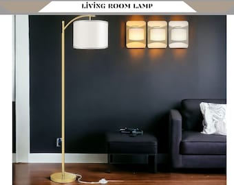 Floor Lamp with 3CCT LED Bulb, Gray Linen Lamp Shade for Living Room, Modern Standing Lamp for Bedrooms