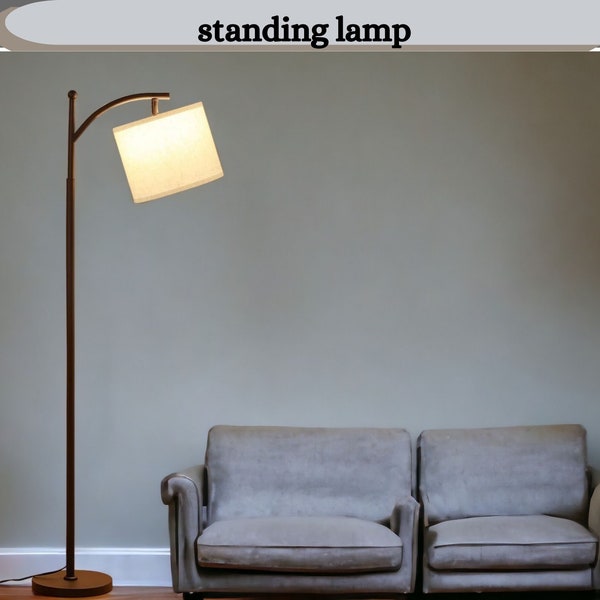 Mid Century Modern Floor Lamp with Shelf, Tall Standing Lamp for Living Room & Bedroom