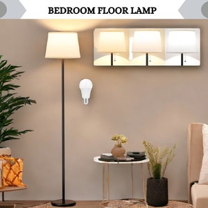 Modern Tall Lamp with Shelf, Living Room Lamp, Mid Century Standing Lamp, Bedside & Bedroom Floor Lamps, Arc Lamp for Living Room