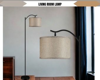 Living Room Lamp, Modern Floor Lamp for Bedroom, Mid Century Standing Lamp, Bedside & Arc Lamp with Gold Accents