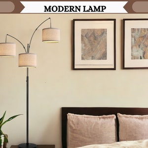Dimmable Tall Floor Lamp, Modern Beige Standing Lamp for Living Room, Bedroom, Office, Mid Century Design