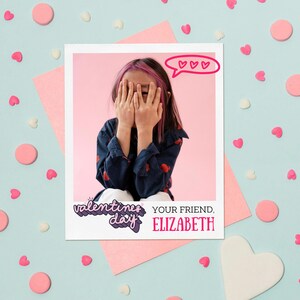 Valentijnsdag fotokaart afdrukbaar | Valentijn polaroid-fotosjabloon | Klasfoto Valentijn | Personaliseer Valentijnskaart voor kinderen