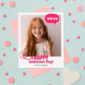 Valentijnsdag XOXO fotokaart afdrukbaar | Valentijn polaroid-fotosjabloon | Klasfoto Valentijn | Personaliseer Valentijn voor kinderen
