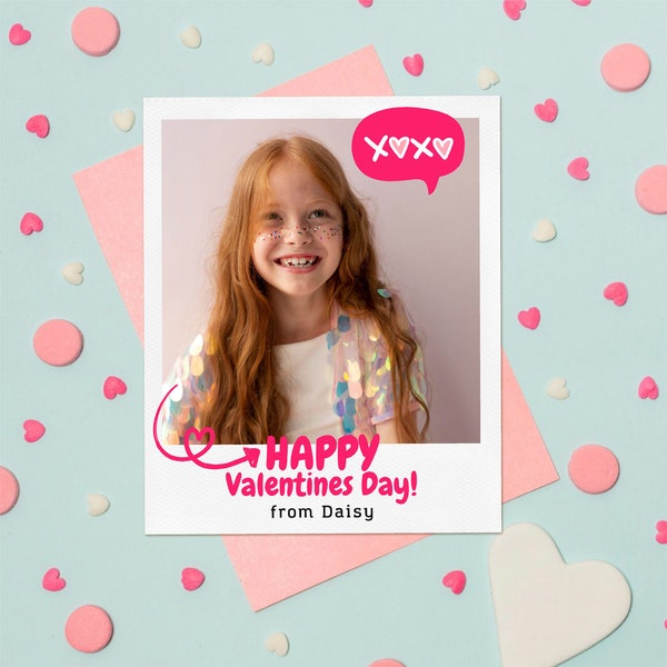 Valentine's Day XOXO Photo Card Printable | Valentine Polaroid Picture Template | Classroom Photo Valentine | Personalize Valentine for Kids