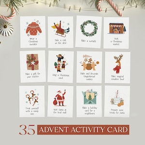 35 tarjetas de actividades de Adviento de Navidad editables, calendario de Adviento DIY, descarga instantánea, tarjetas de Adviento para niños, cuenta regresiva de Navidad, lista de deseos de Navidad