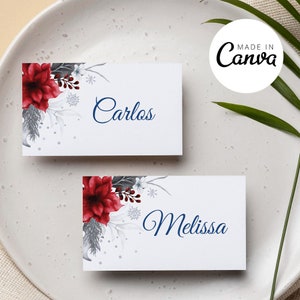 Christmas Place Cards Template | Christmas Name Card | Christmas Holly Dinner Party Place Card Template | Digital Download | Buffet Card