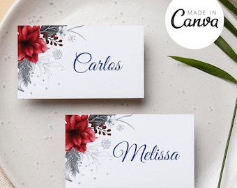 Christmas Place Cards Template | Christmas Name Card | Christmas Holly Dinner Party Place Card Template | Digital Download | Buffet Card