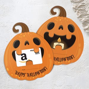 Modelo de porta-cartão-presente de Halloween, porta-cartão-presente para impressão para download instantâneo, cartão-presente de abóbora, presente de Halloween para professor, abóbora engraçada