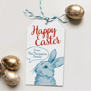 Ausdruckbare Happy Easter Bunny Geschenkanhänger | Bearbeitbarer Ostern Geschenkanhänger | Moderner Minimaler Osterkorb Anhänger | Instant Download Ostern Geschenkanhänger