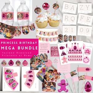 Pink Princess First Birthday Party Decor Mega Bundle (Printable, Instant Download)