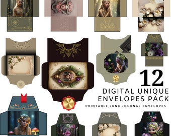 Printable Unique Envelopes Bundle, Downloadable Junk Journal Digital Writing Envelopes Pack of 12
