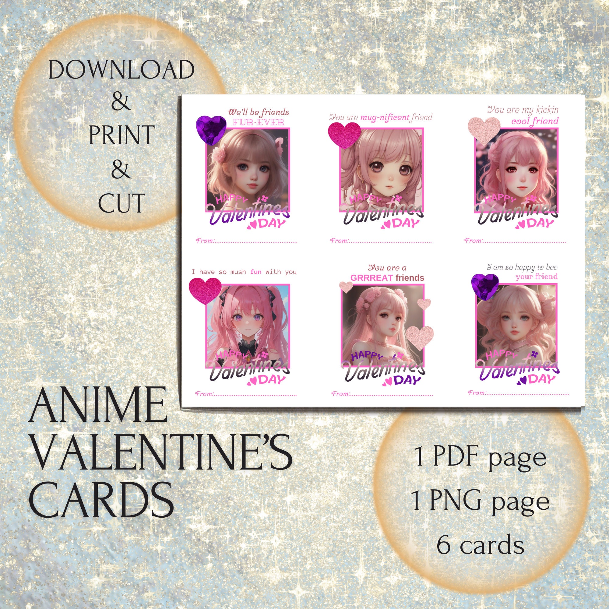 Classroom Anime Valentines Day Cards for Kids Printable Student ...