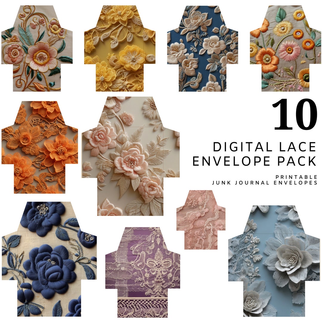 Lace Pattern Digital Envelopes Pack of 10, Elegant Wedding & Gift Card ...