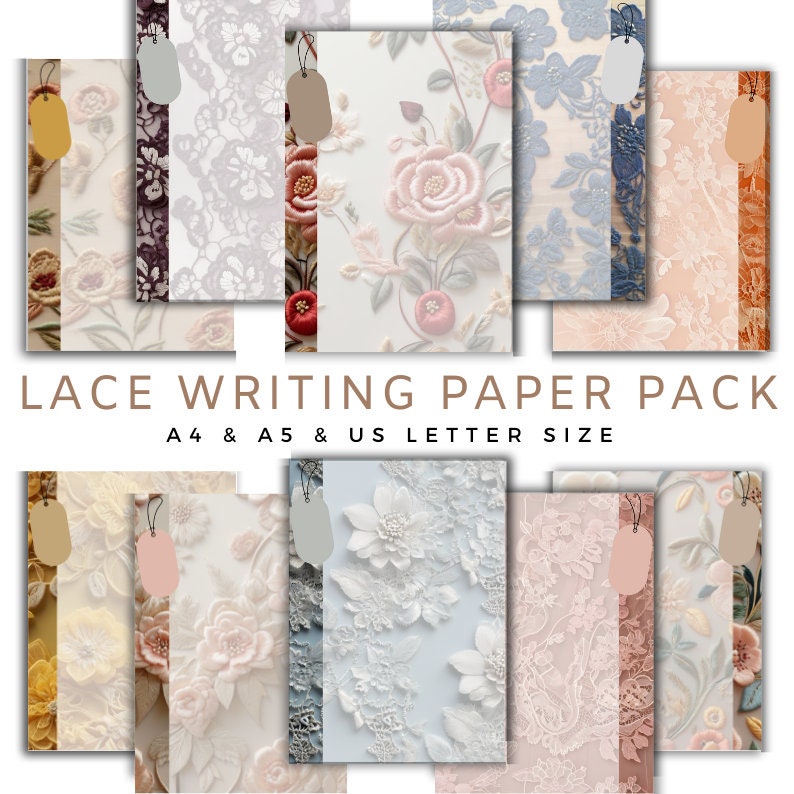 Printable Lace Writing Paper Pack, Letters to Mom, Romantic Lace Pattern Aesthetic Stationary ...