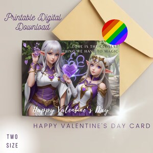 Orgullo LGBTQ / Tarjeta de felicitación imprimible para el día de San Valentín con anime ELF, tarjeta descargable, tarjeta digital de descarga instantánea, tamaño carta/tarjeta de notas de EE. UU.