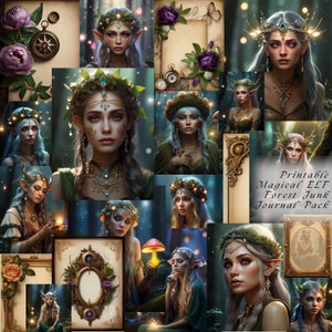 Images de l'univers parallèle, paquet de carnets fées vertes et contes de fées, paquet de papier imprimable journal de la jungle magique, éphémères de jardin