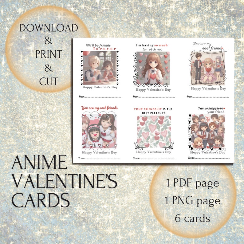 Preschool Soft Anime Valentine's Cards for Kids &amp; Classroom Printable ...