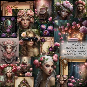 Univers parallèle, paquet de carnets de notes féeriques roses et contes de fées, paquet de papier imprimable journal de la jungle magique, éphémères de jardin, enveloppes, cartes