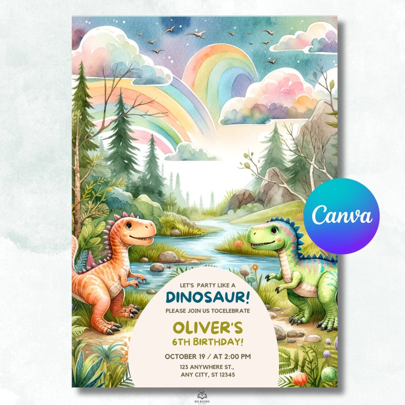 Editable Dinosaur Birthday Invitation Girl Dino Party Invite 3 Rex