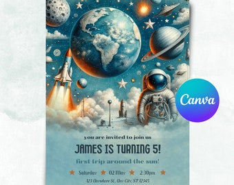 Outer Space Birthday Invitation - Astronaut and Planets Party Invite, Customizable Galactic Adventure Card, Digital Space Theme Design