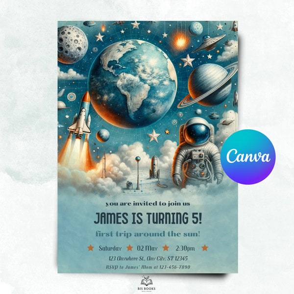 Outer Space Birthday Invitation - Astronaut and Planets Party Invite, Customizable Galactic Adventure Card, Digital Space Theme Design