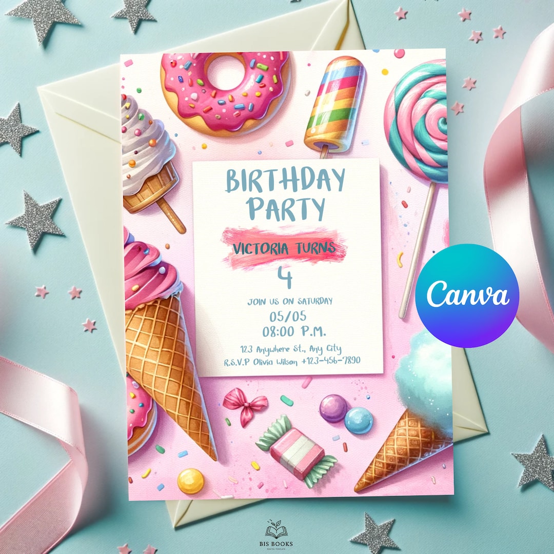 Candy Birthday Invitation - Sweet Treats Editable Candy-themed Invite ...