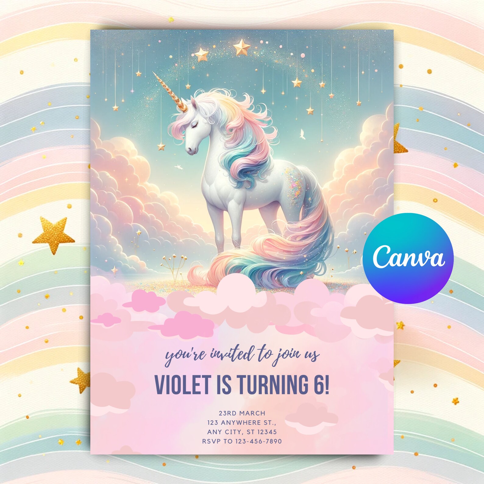 Magical Unicorn Birthday Invitations Rainbow Unicorn Party Unicorn ...
