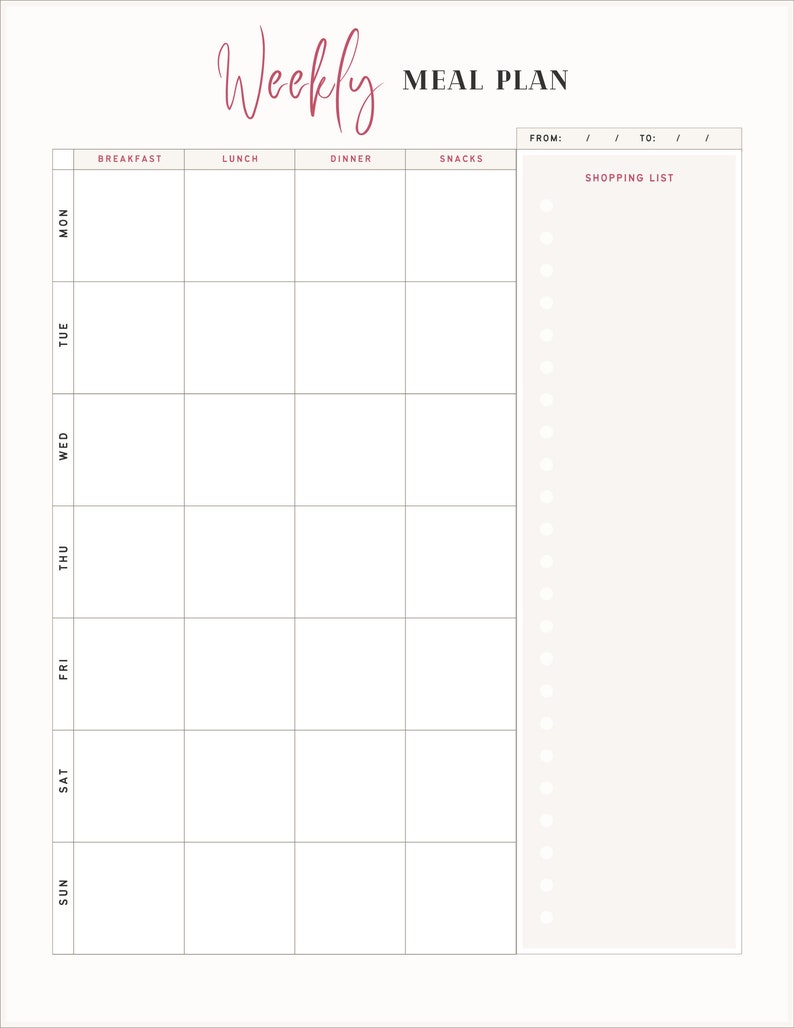 Weekly Meal Plan for 2024, Meal Plan With Grocery List, Daily Meal