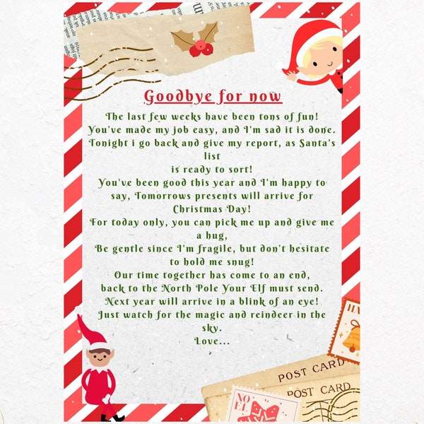 Elf Goodbye Letter, Elf Departure Letter, Elf Printable Letter, Digital Download