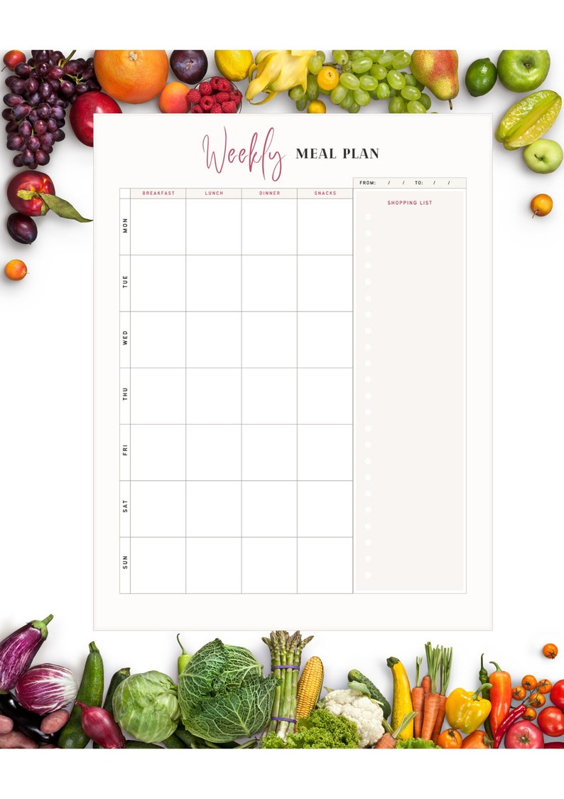 Weekly Meal Plan for 2024, Meal Plan With Grocery List, Daily Meal