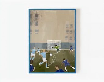 Affiche de la ville de Manchester, affiche de football, affiche d'erling haaland, affiche de sport, art sportif moderne, cadeau de père, affiche minimaliste, art de football