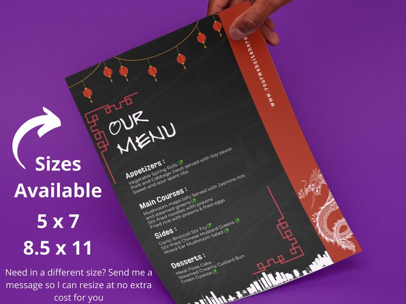 Digital Menu Template, Restaurant Sign, Editable Menu Template, Flyer Menu Designs