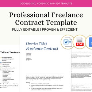 Freelance Contract Template, Editable Contract for Freelancers, Freelance Service Agreement, Independent Contractor, Google Document, PDF