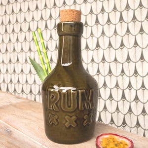 Handmade Ceramic Rum Bottle Tiki Mug – Deep Green Glaze with Cork Stopper