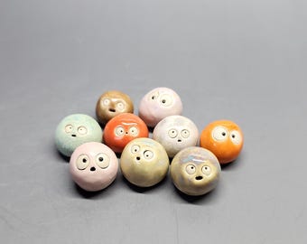 Emotional Support Pebble, Tiny Ceramic Creature With Eyes, Pocket Friend, Mini Desk Buddy, Pot Decor